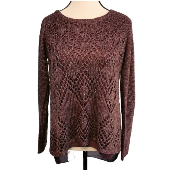 Sloane & Sadie Lace Twofer Sweater in Purple, Shimmery - Sz S - Picture 1 of 7